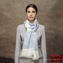 Écharpe en laine à la mode à rayures bleues et blanches en fil teint en gros